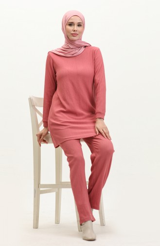 Bürümcük Kumaş Tunik Pantolon İkili Takım 20011-04 Pembe