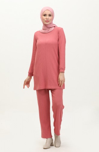 Bürümcük Kumaş Tunik Pantolon İkili Takım 20011-04 Pembe