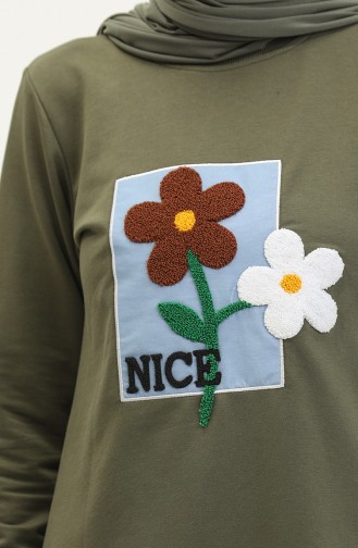 Tunika Mit Gänseblümchen-Stickerei 9116-07 Khaki 9116-07