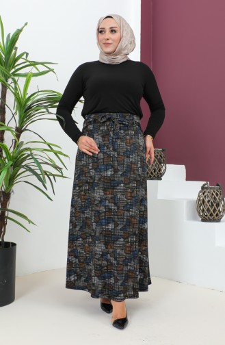 Plus Size Knitted Flared Skirt 4203-02 Brick Navy Blue 4203-02