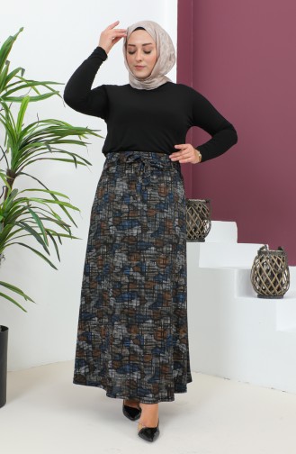 Plus Size Knitted Flared Skirt 4203-02 Brick Navy Blue 4203-02