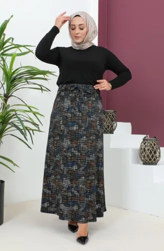 Plus Size Knitted Flared Skirt 4203-02 Brick Navy Blue 4203-02