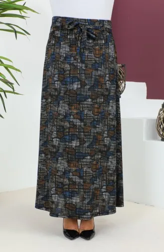 Plus Size Knitted Flared Skirt 4203-02 Brick Navy Blue 4203-02