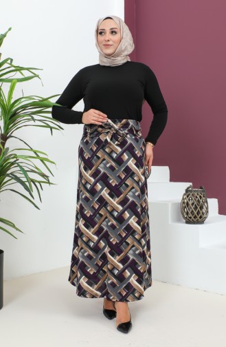 Plus Size Patterned Flared Skirt 4205A-02 Purple Gray 4205A-02