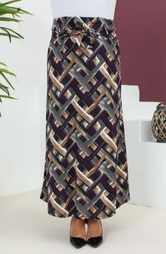 Plus Size Patterned Flared Skirt 4205A-02 Purple Gray 4205A-02