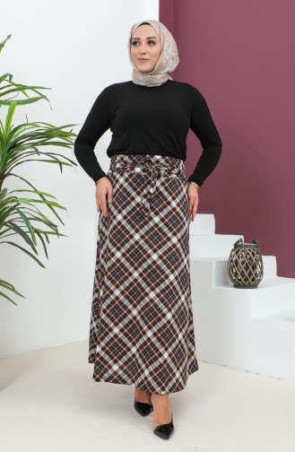 Plus Size Patterned Flared Skirt 4205B-01 Black Claret Red 4205B-01