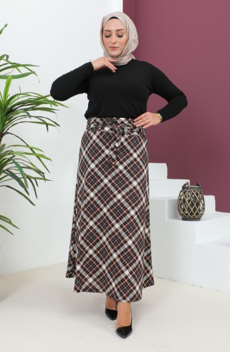 Plus Size Patterned Flared Skirt 4205B-01 Black Claret Red 4205B-01