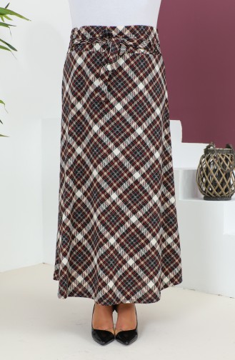 Plus Size Patterned Flared Skirt 4205B-01 Black Claret Red 4205B-01