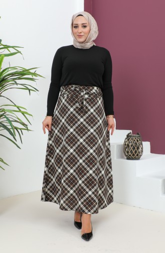 Plus Size Patterned Flared Skirt 4205B-02 Black Tile 4205B-02