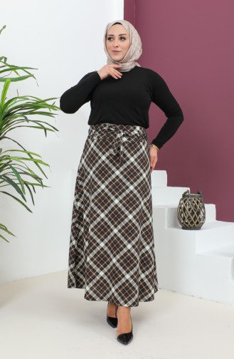 Plus Size Patterned Flared Skirt 4205B-02 Black Tile 4205B-02