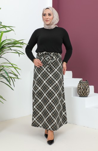 Plus Size Patterned Flared Skirt 4205B-04 Black Khaki 4205B-04