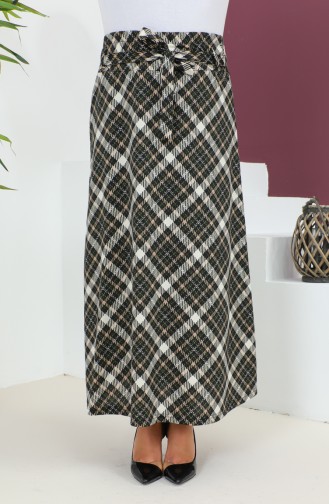 Plus Size Patterned Flared Skirt 4205B-04 Black Khaki 4205B-04