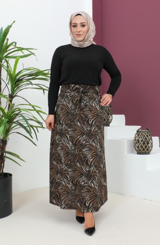 Plus Size Patterned Flared Skirt 4205c-01 Black Brown 4205C-01