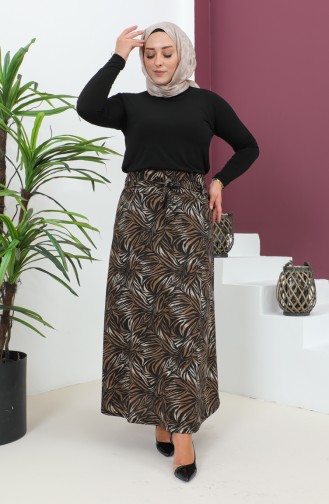 Plus Size Patterned Flared Skirt 4205c-01 Black Brown 4205C-01