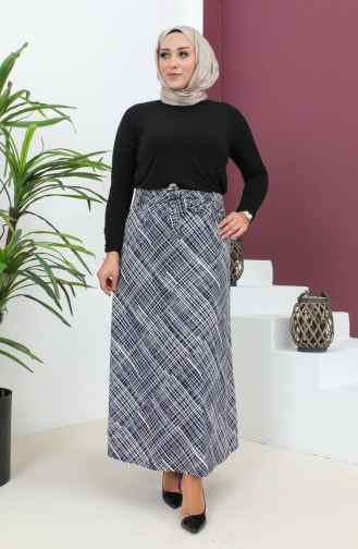 Plus Size Patterned Flared Skirt 4205d-01 Navy Blue white 4205D-01