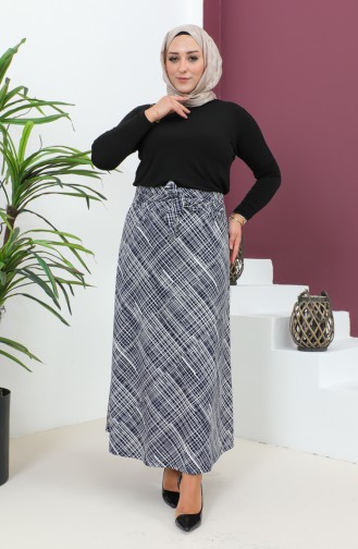 Plus Size Patterned Flared Skirt 4205d-01 Navy Blue white 4205D-01