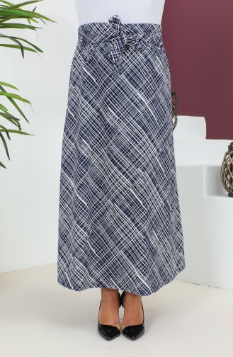 Plus Size Patterned Flared Skirt 4205d-01 Navy Blue white 4205D-01