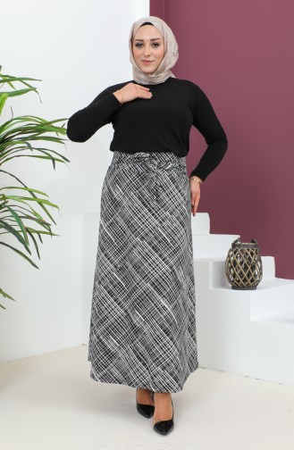 Plus Size Patterned Flared Skirt 4205d-02 Black white 4205D-02