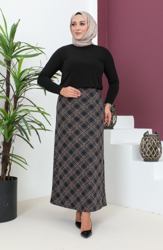 Plus Size Patterned Knitted Skirt 4207b-01 Brown Black 4207B-01