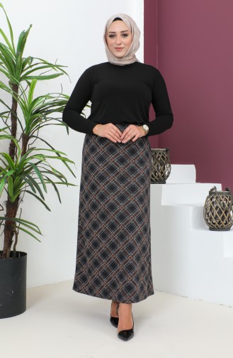 Plus Size Patterned Knitted Skirt 4207b-01 Brown Black 4207B-01