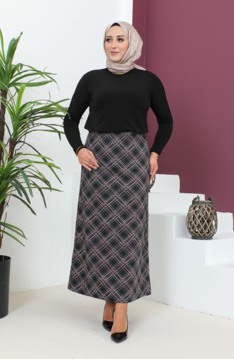 Plus Size Patterned Knitted Skirt 4207b-02 Purple Black 4207B-02