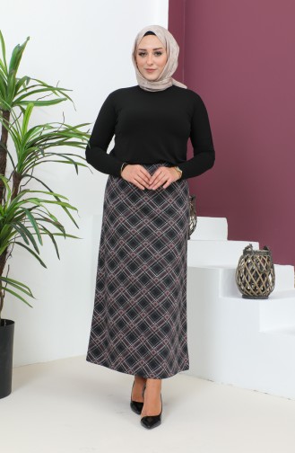 Plus Size Patterned Knitted Skirt 4207b-02 Purple Black 4207B-02