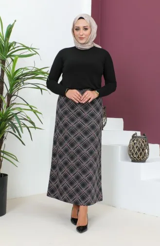 Jupe Tricotée à Motifs Grande Taille 4207B-02 Pourpre Noir 4207B-02