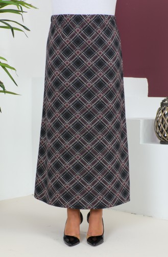 Plus Size Patterned Knitted Skirt 4207b-02 Purple Black 4207B-02