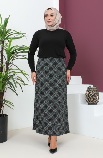 Jupe Tricotée à Motifs Grande Taille 4207B-03 Vert Emeraude Noir 4207B-03