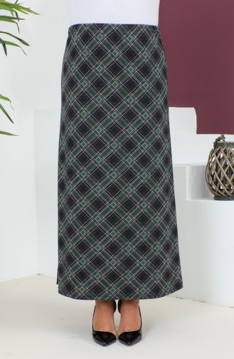 Plus Size Patterned Knitted Skirt 4207b-03 Emerald Green Black 4207B-03