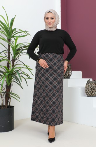 Plus Size Patterned Knitted Skirt 4207b-04 Burgundy Black 4207B-04