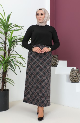 Plus Size Patterned Knitted Skirt 4207b-04 Burgundy Black 4207B-04