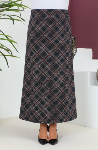 Plus Size Patterned Knitted Skirt 4207b-04 Burgundy Black 4207B-04