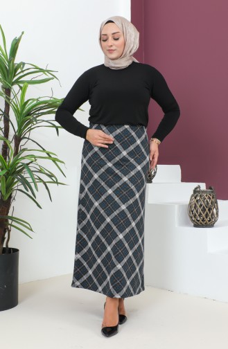 Plus Size Patterned Knitted Skirt 4207c-02 Petrol Black 4207C-02