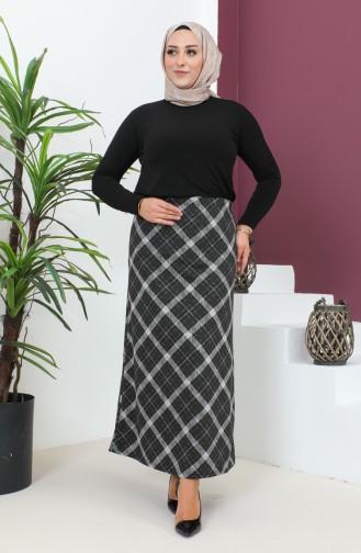 Plus Size Patterned Knitted Skirt 4207C-03 Khaki Black 4207C-03