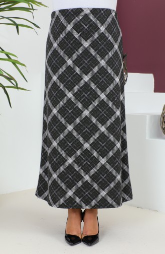 Plus Size Patterned Knitted Skirt 4207C-03 Khaki Black 4207C-03