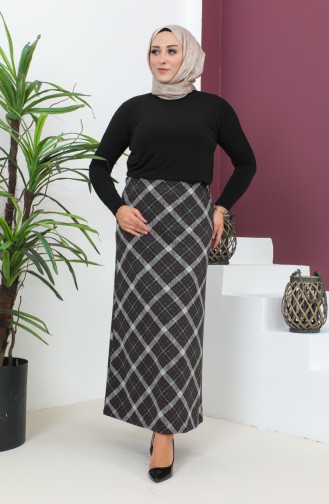 Plus Size Patterned Knitted Skirt 4207c-04 Brown Black 4207C-04
