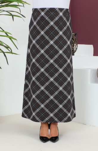 Plus Size Patterned Knitted Skirt 4207c-04 Brown Black 4207C-04