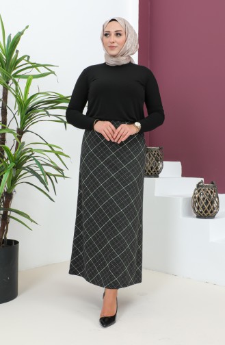 Plus Size Patterned Knitted Skirt 4207D-01 Khaki Black 4207D-01