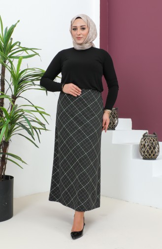 Plus Size Patterned Knitted Skirt 4207D-01 Khaki Black 4207D-01