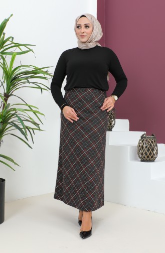 Plus Size Patterned Knitted Skirt 4207D-02 Brick Black 4207D-02