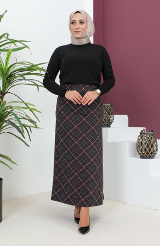 Plus Size Patterned Knitted Skirt 4207D-03 Claret Red Black 4207D-03