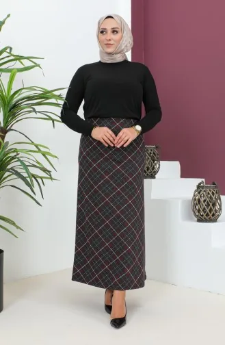 Großer Gemusterter Strickrock 4207D-03 Weinrot Schwarz 4207D-03