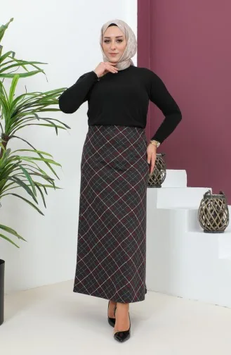 Großer Gemusterter Strickrock 4207D-03 Weinrot Schwarz 4207D-03