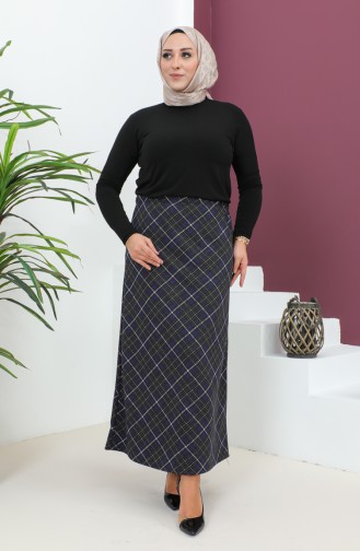 Plus Size Patterned Knitted Skirt 4207D-04 Navy Blue Black 4207D-04