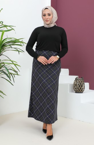 Plus Size Patterned Knitted Skirt 4207D-04 Navy Blue Black 4207D-04