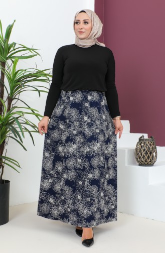 Plus Size Pieced Viscose Skirt 4360-01 Navy Blue 4360-01