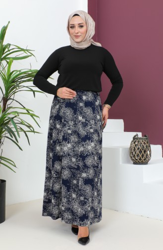 Plus Size Pieced Viscose Skirt 4360-01 Navy Blue 4360-01