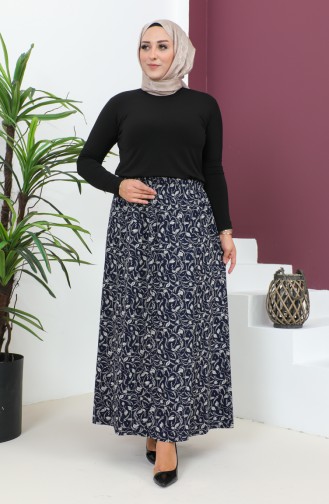 Plus Size Pieced Viscose Skirt 4360A-01 Navy Blue 4360A-01