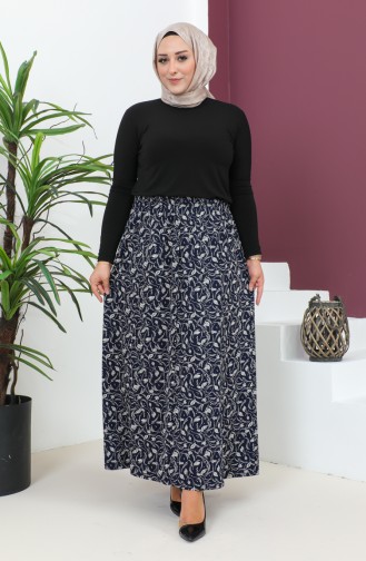 Plus Size Pieced Viscose Skirt 4360A-01 Navy Blue 4360A-01